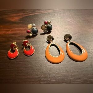 Three Pair Pierced Earring Bundle Warm Tone Peach Red Costume Fashion